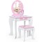 Costway Kids Vanity Makeup Dressing Table Chair Set Wooden W/ Mirror Drawer